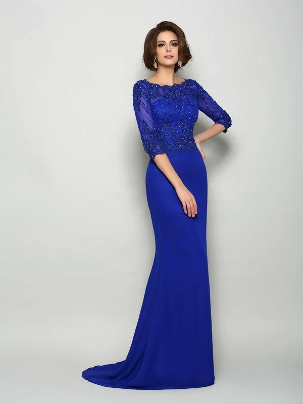 Trumpet/Mermaid Scoop Beading 3/4 Sleeves Long Chiffon Mother of the Bride Dresses TPP0007173 Trumpet/Mermaid Scoop Beading 3/4 Sleeves Long Chiffon Mother of the Bride Dresses TPP0007173