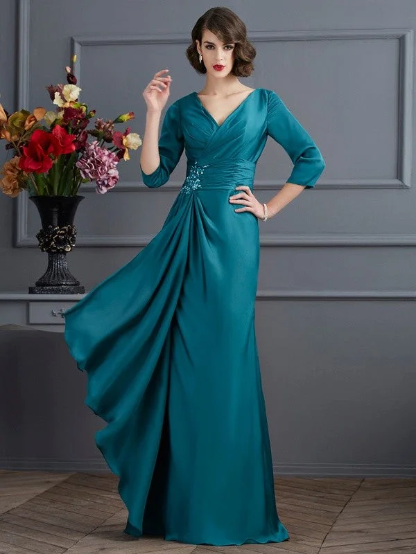 A-Line/Princess V-neck 3/4 Sleeves Beading Long Chiffon Mother of the Bride Dresses TPP0007241 A-Line/Princess V-neck 3/4 Sleeves Beading Long Chiffon Mother of the Bride Dresses TPP0007241
