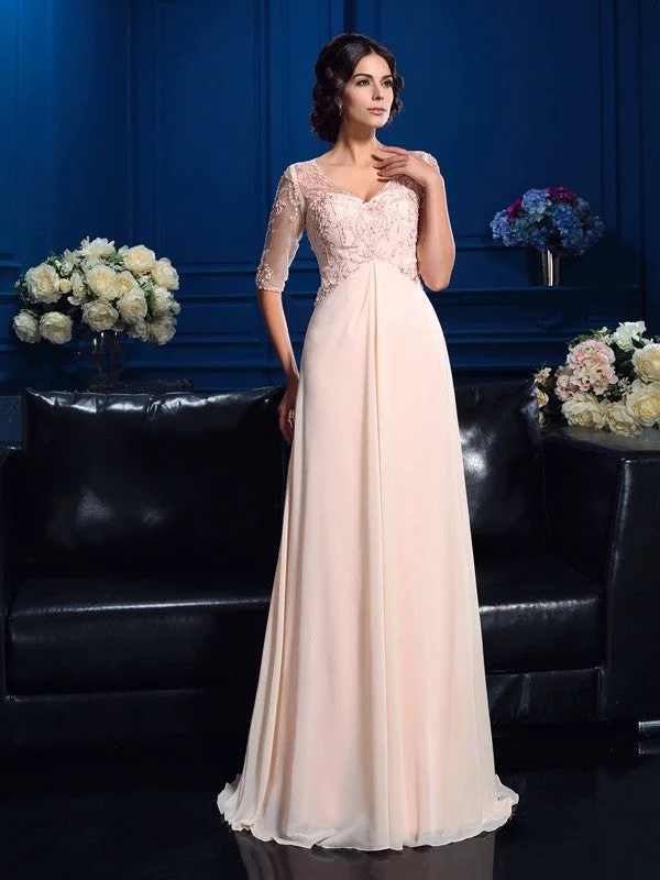 A-Line/Princess V-neck Beading 1/2 Sleeves Long Chiffon Mother of the Bride Dresses TPP0007115 A-Line/Princess V-neck Beading 1/2 Sleeves Long Chiffon Mother of the Bride Dresses TPP0007115