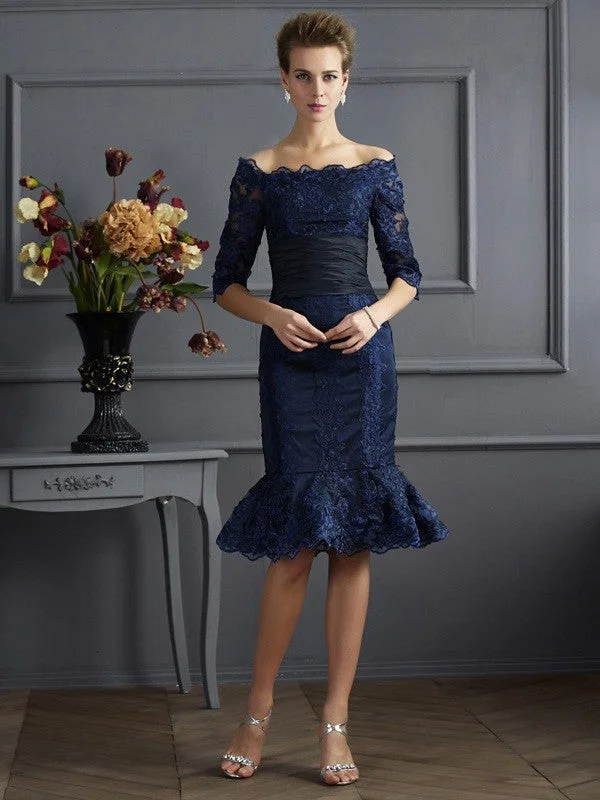 Sheath/Column Off the Shoulder 3/4 Sleeves Short Taffeta Mother of the Bride Dresses TPP0007318 Sheath/Column Off the Shoulder 3/4 Sleeves Short Taffeta Mother of the Bride Dresses TPP0007318