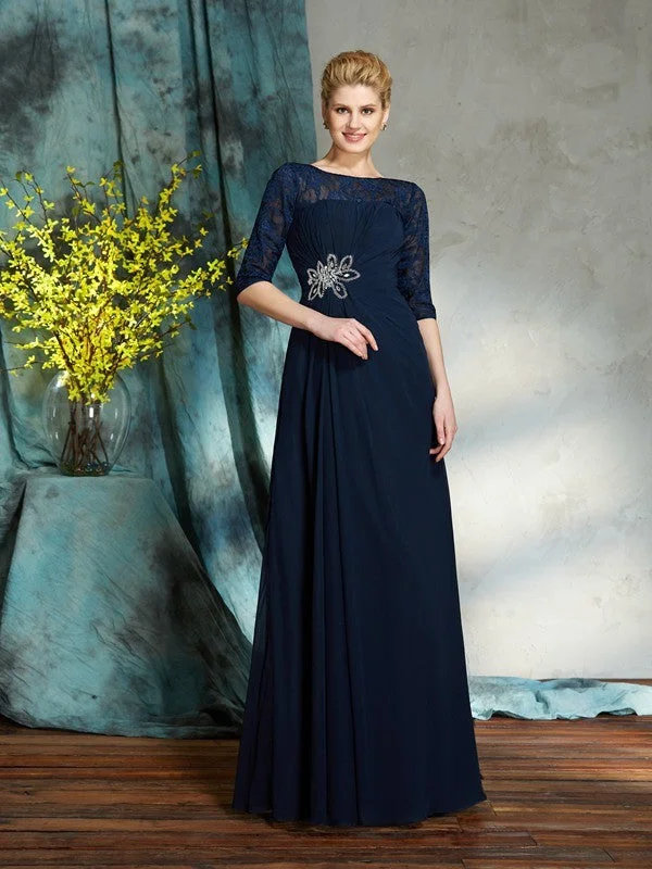A-Line/Princess Bateau Beading 1/2 Sleeves Long Chiffon Mother of the Bride Dresses TPP0007338 A-Line/Princess Bateau Beading 1/2 Sleeves Long Chiffon Mother of the Bride Dresses TPP0007338