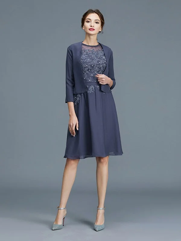 A-Line/Princess Scoop Chiffon Sleeveless Beading Knee-Length Mother of the Bride Dresses TPP0007065