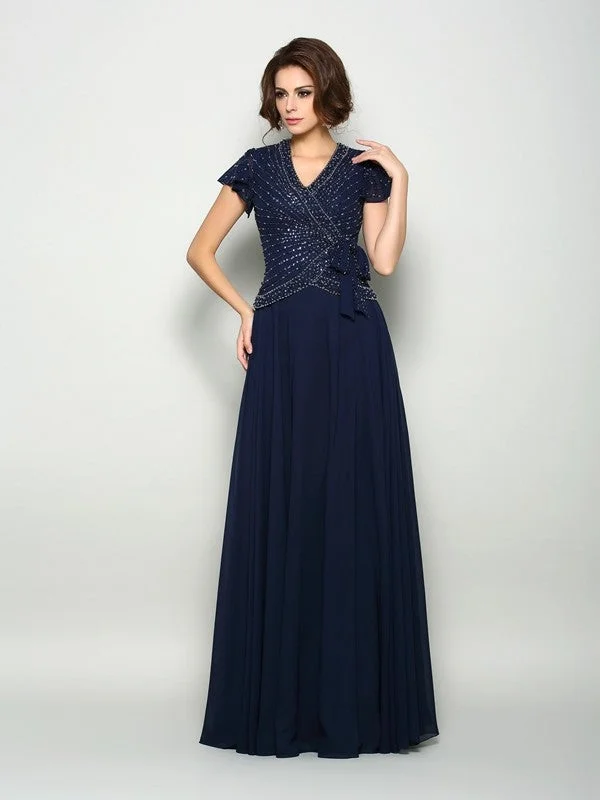 A-Line/Princess V-neck Beading Short Sleeves Long Chiffon Mother of the Bride Dresses TPP0007281 A-Line/Princess V-neck Beading Short Sleeves Long Chiffon Mother of the Bride Dresses TPP0007281