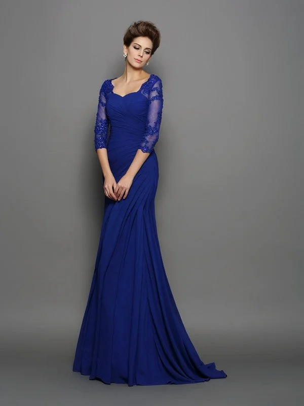 Trumpet/Mermaid Sweetheart Ruched 3/4 Sleeves Long Chiffon Mother of the Bride Dresses TPP0007143 Trumpet/Mermaid Sweetheart Ruched 3/4 Sleeves Long Chiffon Mother of the Bride Dresses TPP0007143