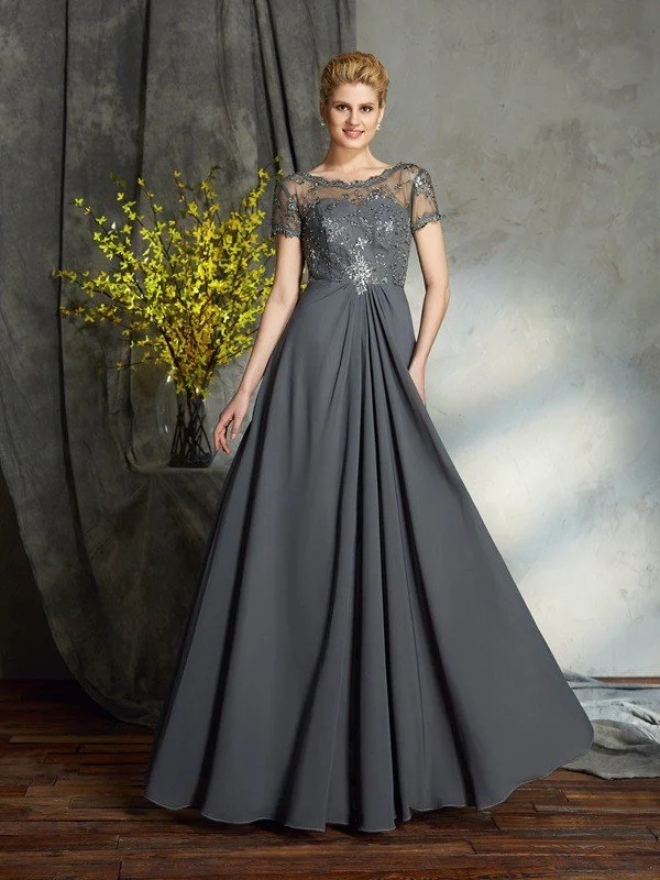 A-Line/Princess Scoop Applique Short Sleeves Long Chiffon Mother of the Bride Dresses TPP0007108 A-Line/Princess Scoop Applique Short Sleeves Long Chiffon Mother of the Bride Dresses TPP0007108