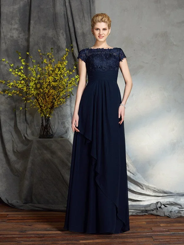 A-Line/Princess Bateau Applique Short Sleeves Long Chiffon Mother of the Bride Dresses TPP0007264 A-Line/Princess Bateau Applique Short Sleeves Long Chiffon Mother of the Bride Dresses TPP0007264