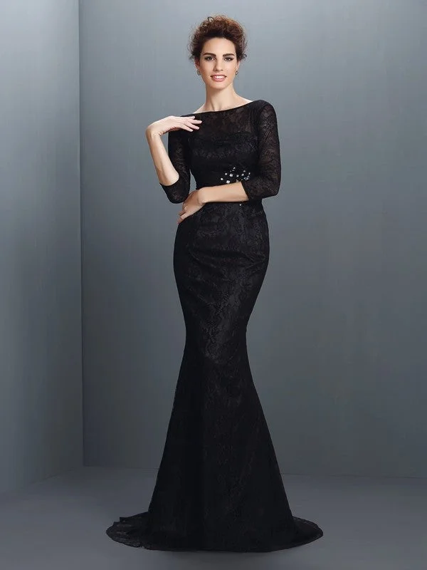 Trumpet/Mermaid Bateau Lace 3/4 Sleeves Long Elastic Woven Satin Mother of the Bride Dresses TPP0007123 Trumpet/Mermaid Bateau Lace 3/4 Sleeves Long Elastic Woven Satin Mother of the Bride Dresses TPP0007123