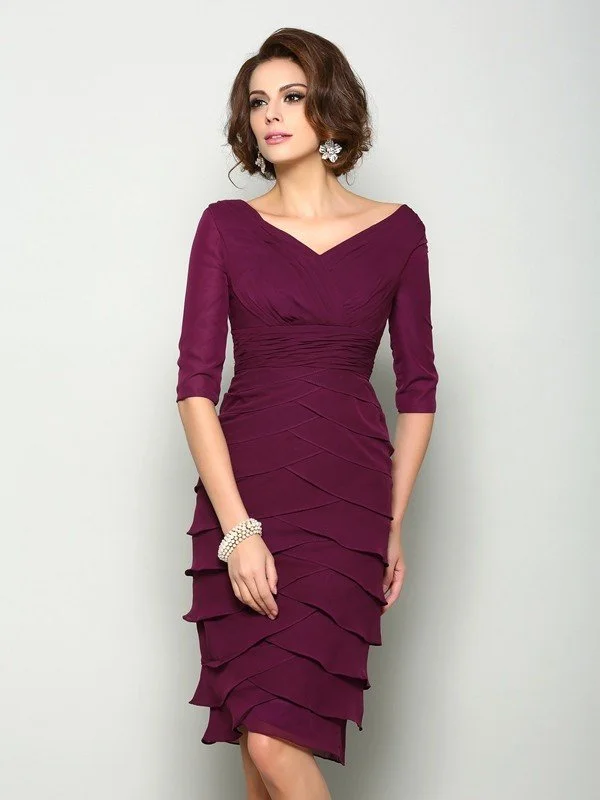 Sheath/Column V-neck 1/2 Sleeves Short Chiffon Mother of the Bride Dresses TPP0007037 Sheath/Column V-neck 1/2 Sleeves Short Chiffon Mother of the Bride Dresses TPP0007037