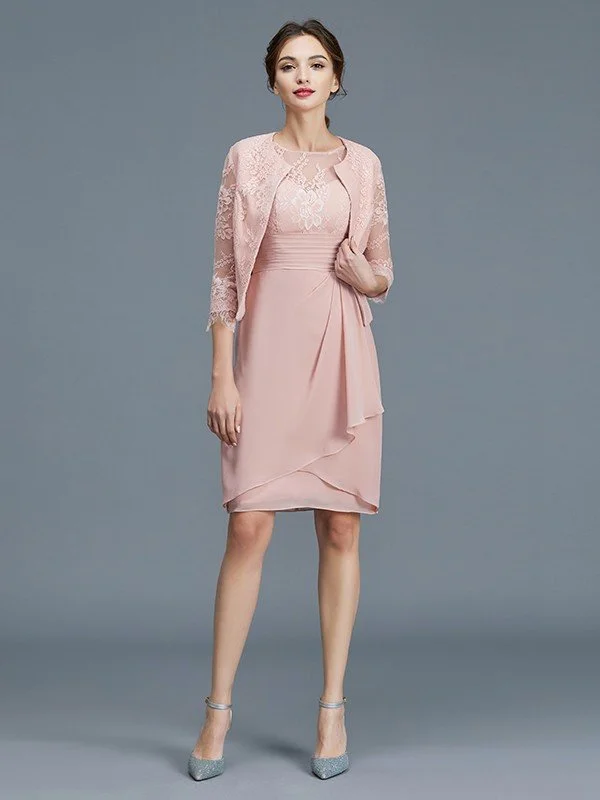 Sheath/Column Sheer Neck Ruffles Chiffon Sleeveless Knee-Length Mother of the Bride Dresses TPP0007193 Sheath/Column Sheer Neck Ruffles Chiffon Sleeveless Knee-Length Mother of the Bride Dresses TPP0007193