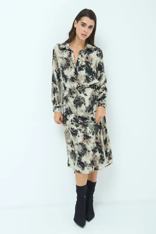 Abstract print button-up midi dress wholesale Fashionable Off-Shoulder Dress Midi