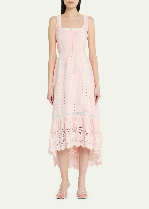 Alwyn Midi Dress in Bubble Bath Pink Fashionable High-Low Midi Dress