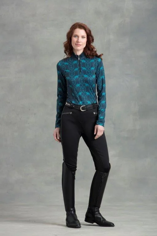 Arista Equestrian Jewel Blue Filigree Long Sleeve Shirt with Zip - Women's (Sale) Reg. Price 134.95 Casual Button-Down Short Shirt