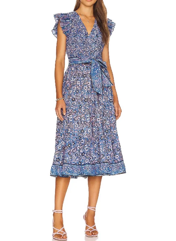 Autumn Midi Dress In Paisley Print Comfortable Deep V Midi Dress