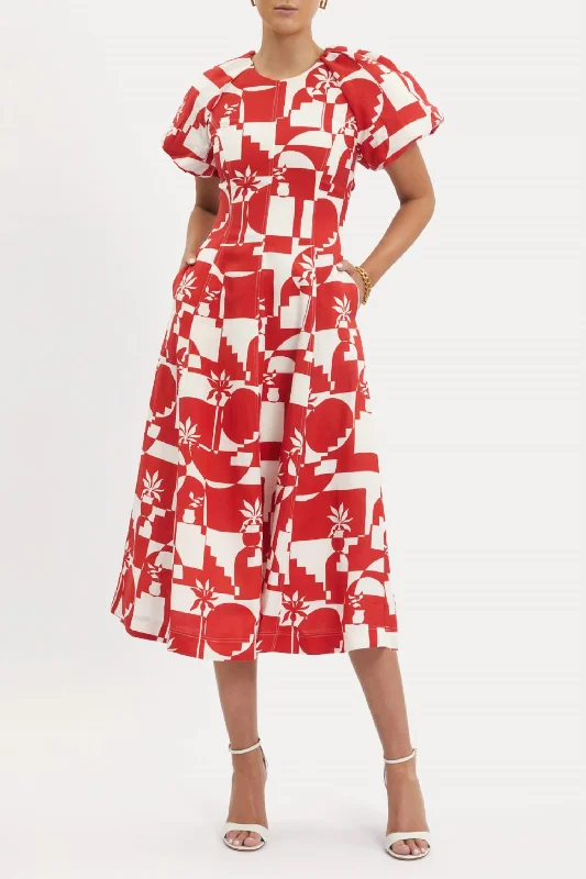 Barcelona Midi Dress In Print Elegant Maxi-Midi Hybrid Dress