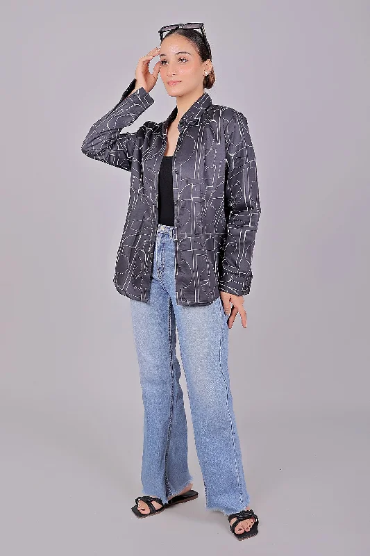 Bluebird Women's Black Printed Satin Shirt Casual Cotton Short Shirt