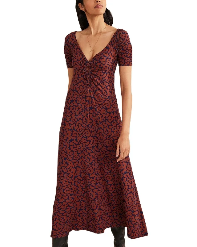 Boden Ruched Front Jersey Midi Dress Trendy Knit Midi Dress