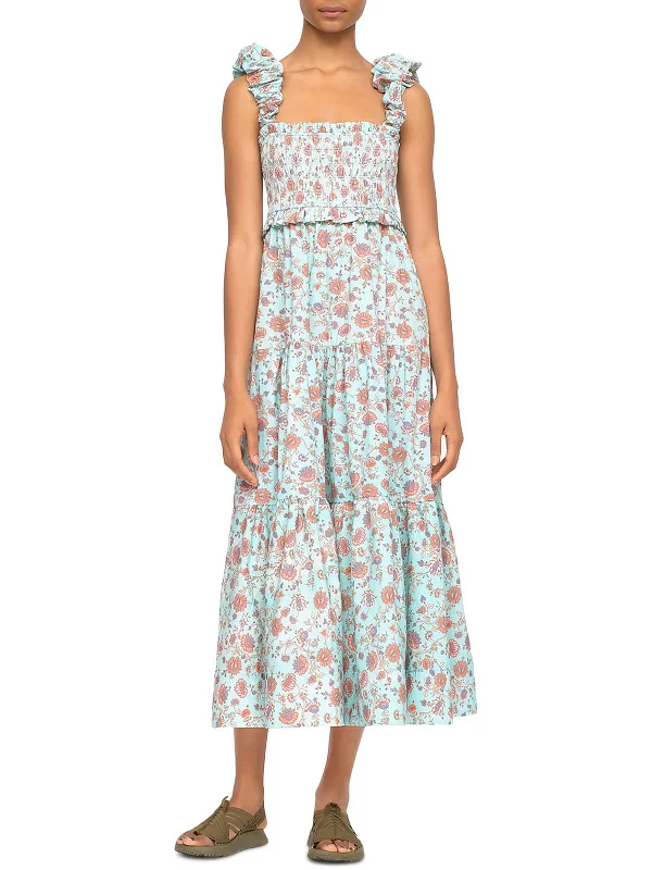 Brita Womens Cotton Floral Midi Dress Fashionable Skater Midi Dress