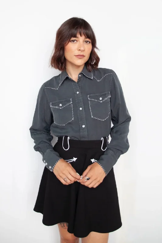 Brooklyn Women's Shirt Charcoal Slate Stylish Split-Hem Short Shirt