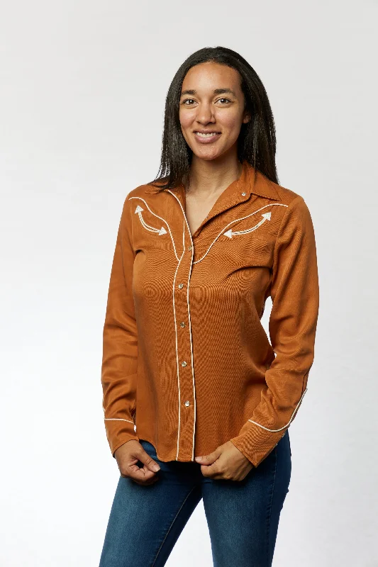 San Fernando Women's Shirt Burnt Orange Casual Plain Short Shirt