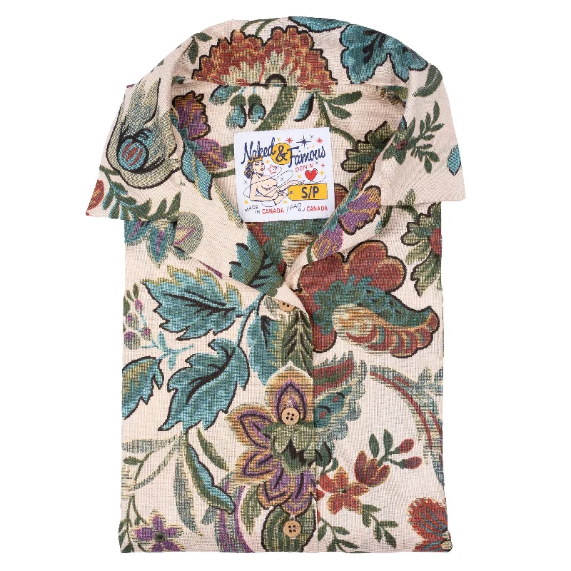 Camp Collar Shirt - Vintage Pique - Ecru Stylish Split-Hem Short Shirt