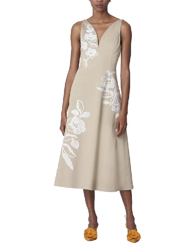 Carolina Herrera Embroidered V-Neck Midi Dress Fashionable Casual Midi Dress