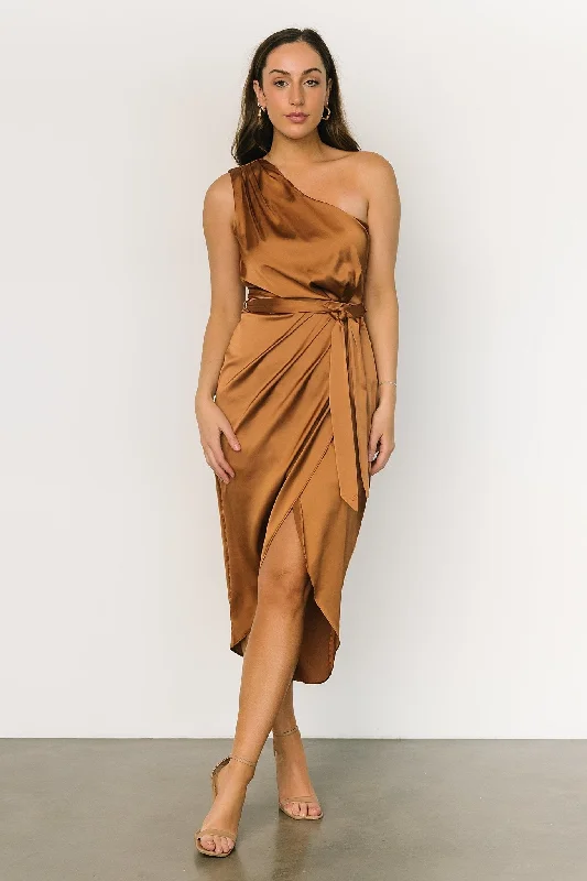 Celia One Shoulder Midi Dress | Bronze Cozy Knit Midi Dress