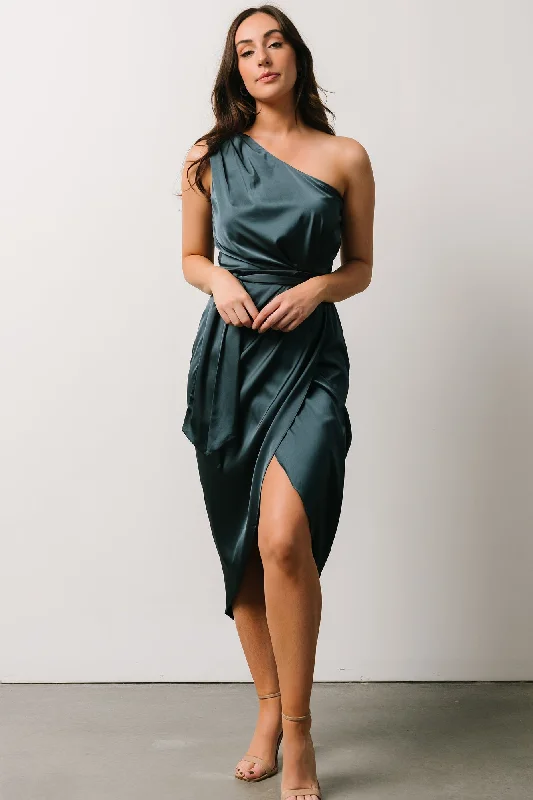 Celia One Shoulder Midi Dress | Midnight Comfortable Lace-Up Midi Dress