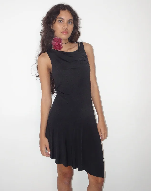 Chaya Slinky Mini Dress in Black Comfortable Fit-and-Flare Mini Dress