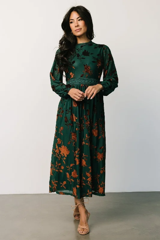 Christine Velvet Embossed Midi Dress | Jade Elegant Satin Button Midi Dress