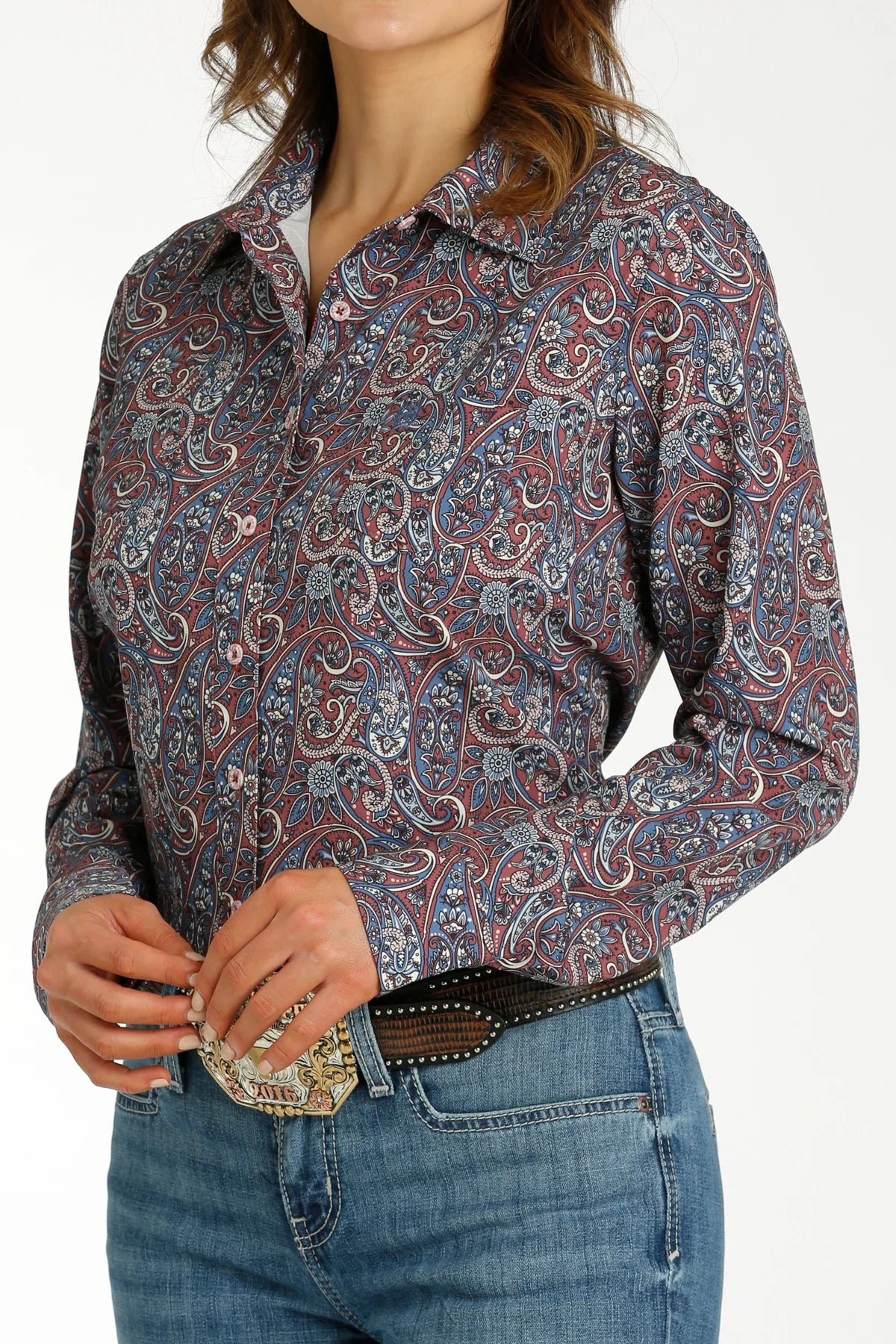 Cinch Arenaflex Burgundy Paisley Long Sleeve Button-Down Women's Shirt Comfortable Summer Short Shirt Cinch Arenaflex Burgundy Paisley Long Sleeve Button-Down Women's Shirt Comfortable Summer Short Shirt