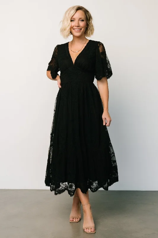 Clarisa Lace Midi Dress | Black Cozy Tie-Dye Midi Dress