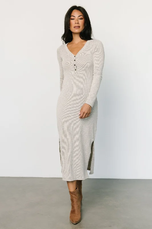 Denver Ribbed Midi Dress | Light Gray Cozy A-Line Midi Dress