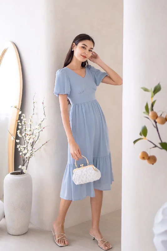 DIANA MIDI DRESS IN SKY Stylish High-Waisted Midi Dress