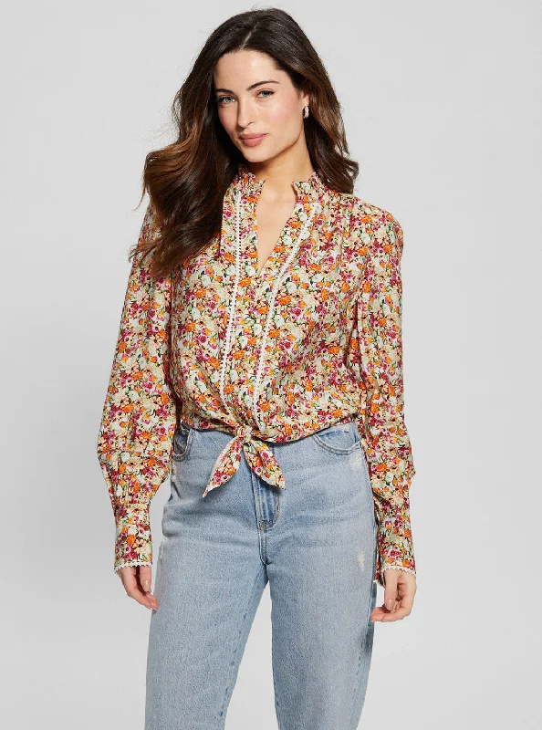 Eco Floral Print New Rita Shirt Fashionable Sheer Short Shirt