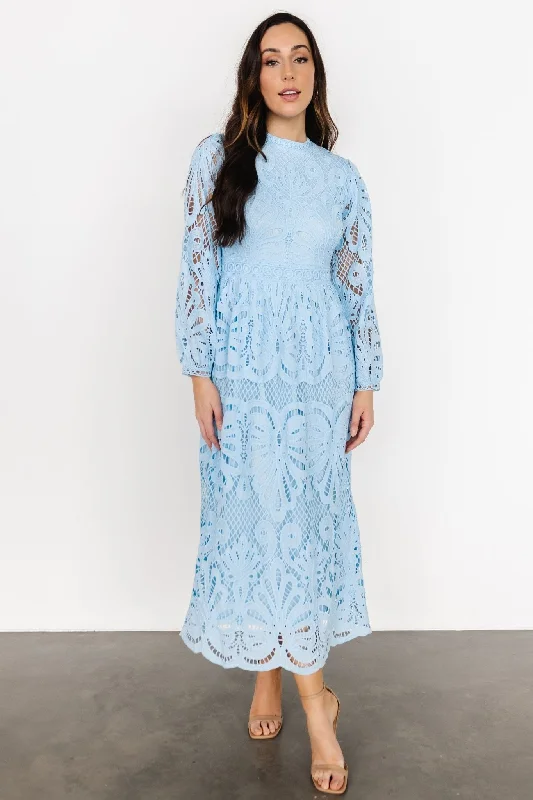 Eldora Lace Midi Dress | Light Blue Cozy Tie-Dye Midi Dress