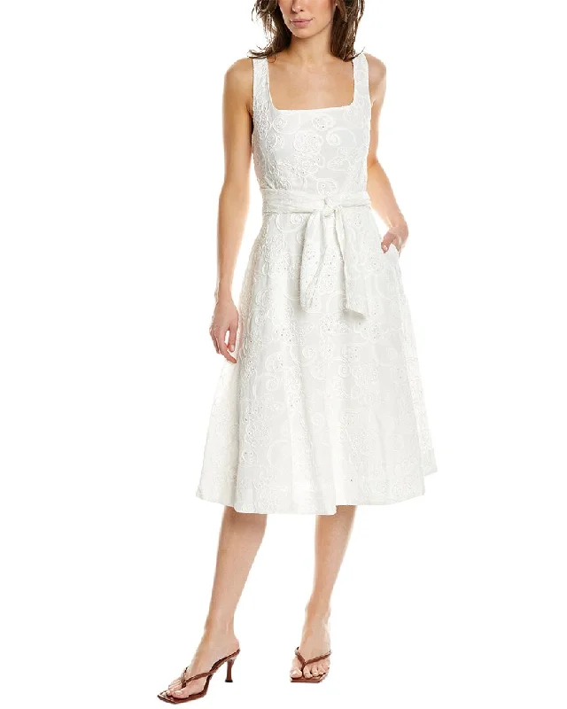 Elie Tahari Embroidered Eyelet Midi Dress Fashionable Fitted Midi Dress