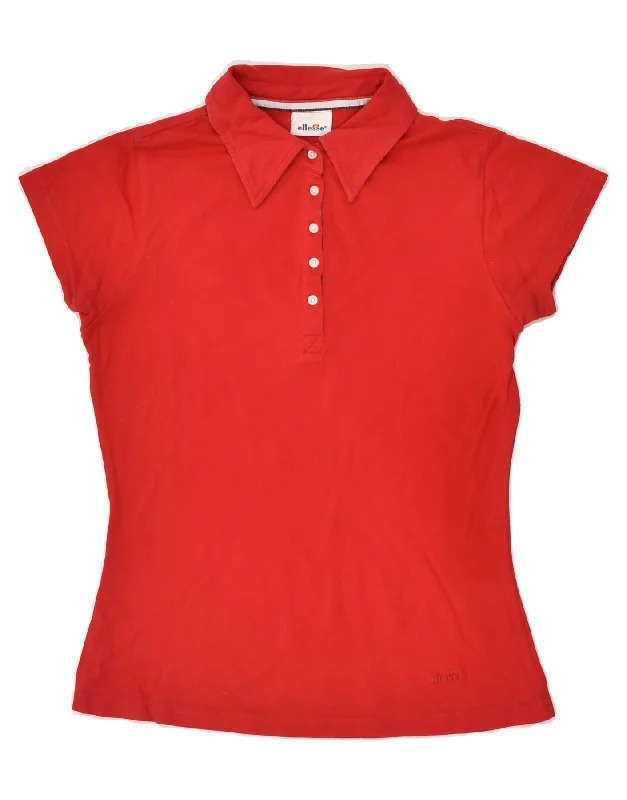 ELLESSE Womens Polo Shirt UK 14 Large Red Cotton Cozy Cotton Short Tee