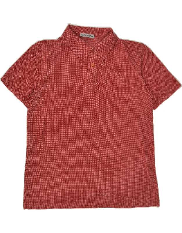 EMPORIO ARMANI Womens Polo Shirt UK 12 Medium Red Check Viscose Comfortable Pocket Short Shirt EMPORIO ARMANI Womens Polo Shirt UK 12 Medium Red Check Viscose Comfortable Pocket Short Shirt