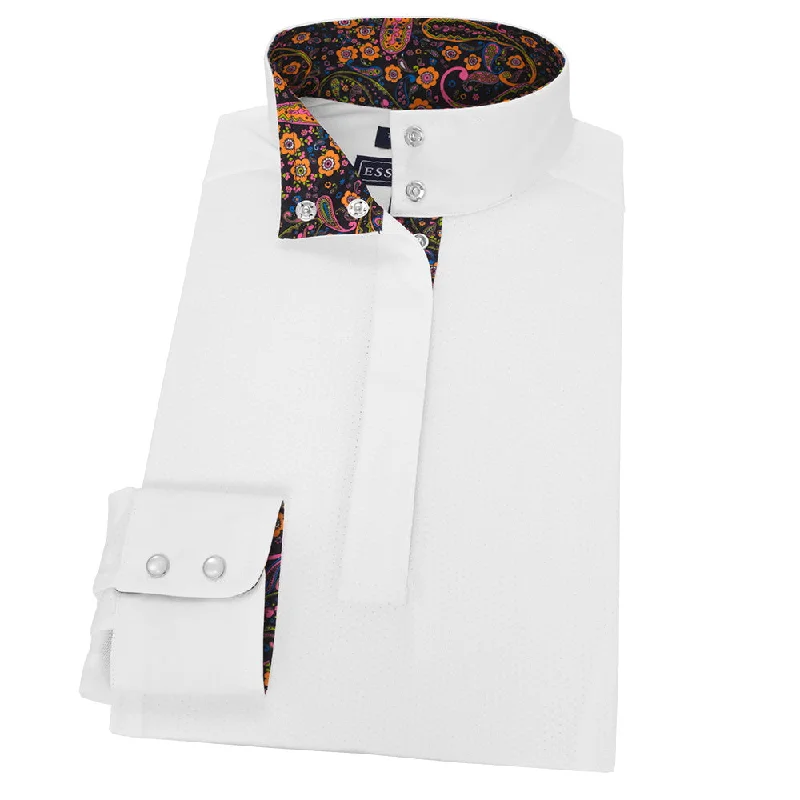 Essex Classics Ladies Mod Paisley Straight Collar Talent Yarn Show Shirt Elegant Button-Down Short Shirt