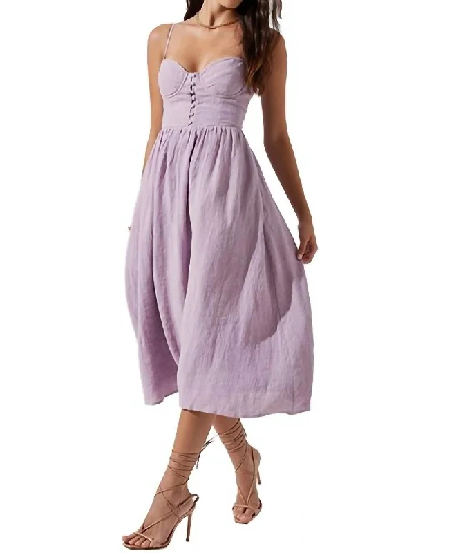 Ferreira Sweetheart Midi Dress in Lavender Stylish Button-Down Midi Dress