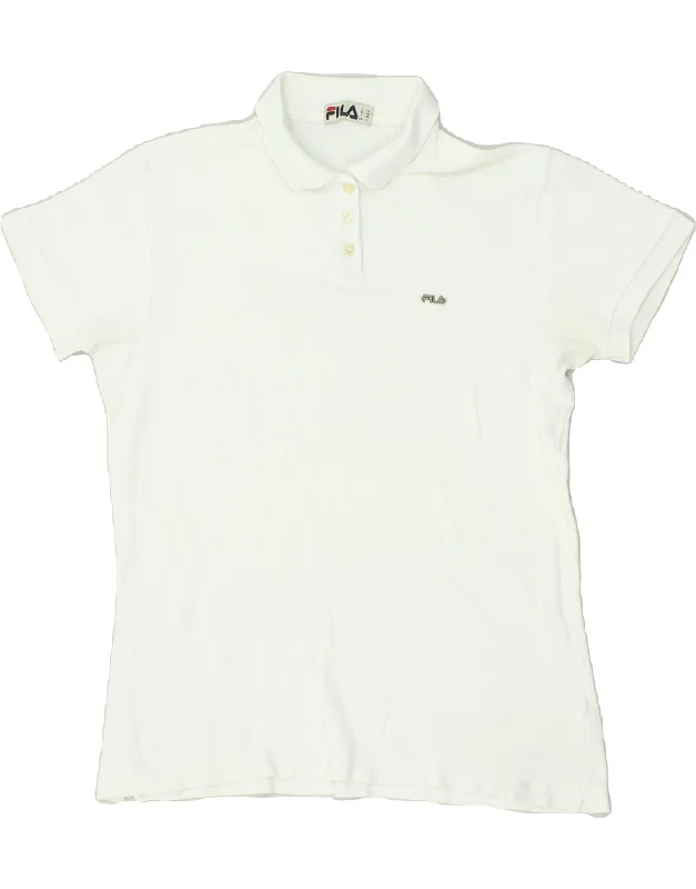 FILA Womens Polo Shirt IT 50 XL White Cotton Trendy Floral Short Sleeve