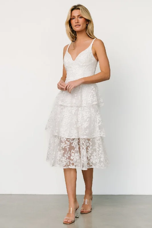 Giavanna Tiered Midi Dress | Off White Elegant Floral Midi Dress