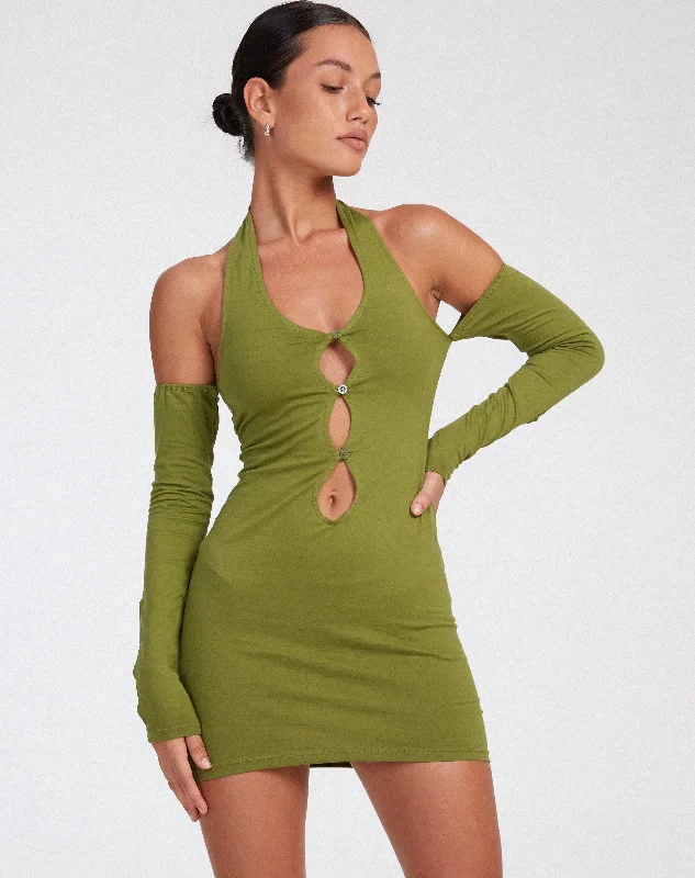 Hojay Mini Dress in Khaki Elegant Satin Lace Mini Dress