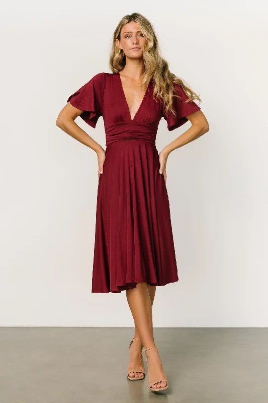 Janette Midi Dress | Wine Stylish Halter Neck Midi Dress