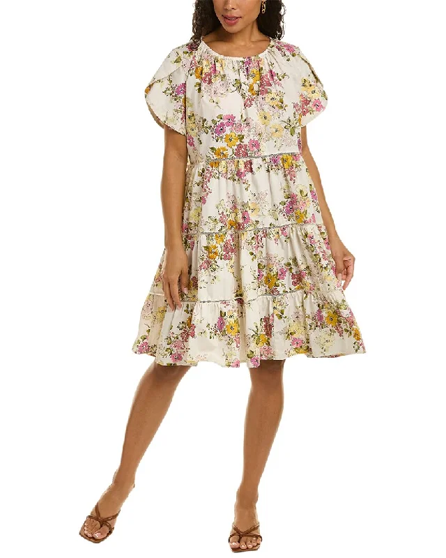 Johnny Was Magnolia Tiered Mini Dress Elegant Floral-Print Mini Dress