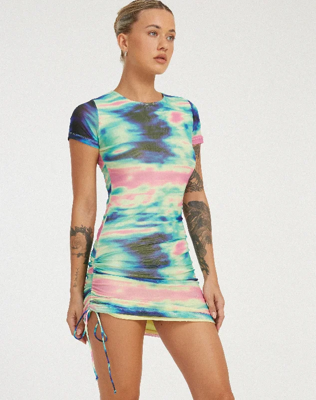 Julep Mini Dress in Multi Blur Orb Navy Stylish Floral Print Mini Dress