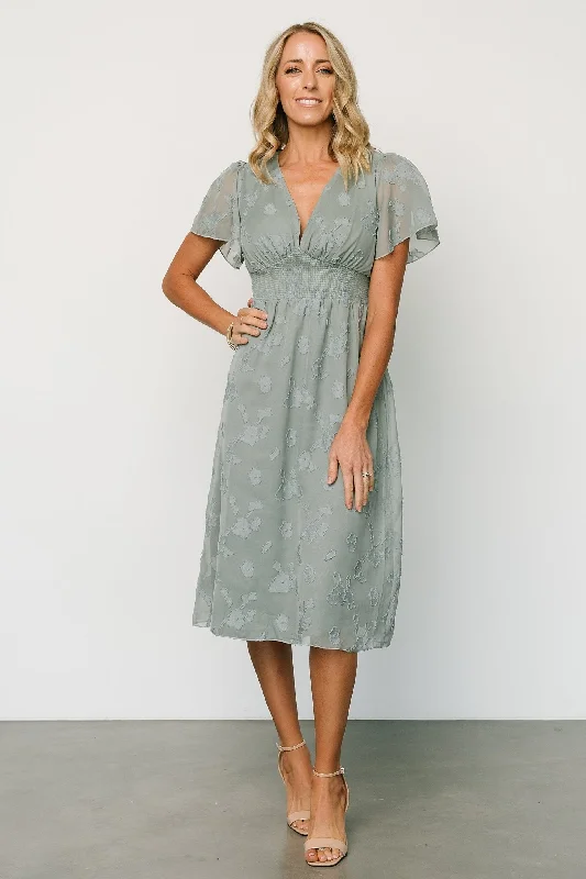 June Smocked Midi Dress | Eucalyptus Comfortable Ruched Midi Dress