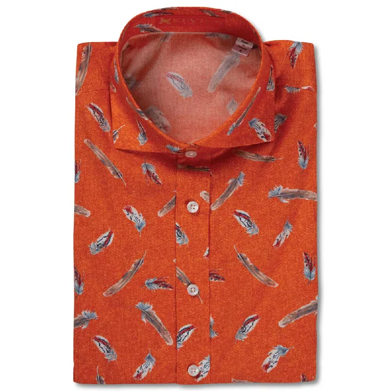 Kevin's Finest Women's Upland Feather Pattern Shirt Stylish Short Sleeve Top