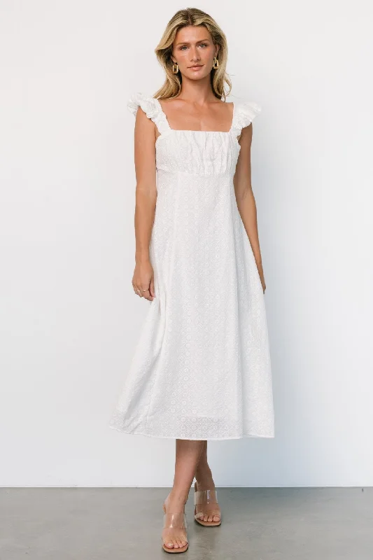 Kiara Eyelet Midi Dress | Off White Fashionable High-Neck Midi Dress