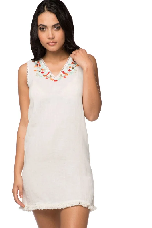 Shift Cotton Mini Dress with Embroidery Comfortable Shift Mini Dress